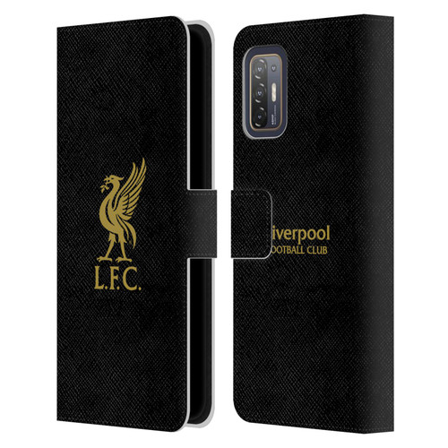 Liverpool Football Club Liver Bird Gold Logo On Black Leather Book Wallet Case Cover For HTC Desire 21 Pro 5G