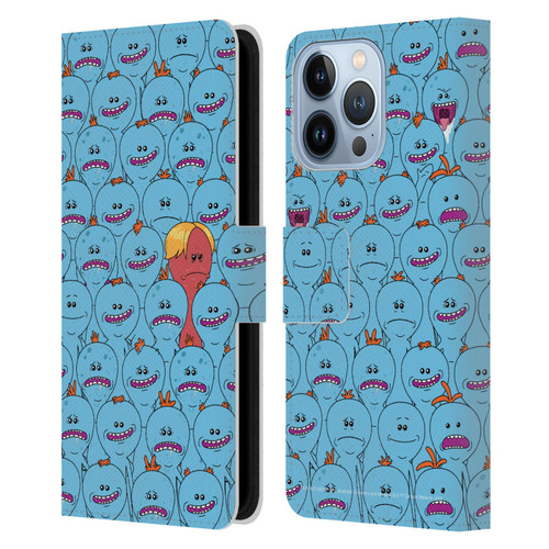 Rick And Morty Season 4 Graphics Mr. Meeseeks Pattern Leather Book Wallet Case Cover For Apple iPhone 13 Pro