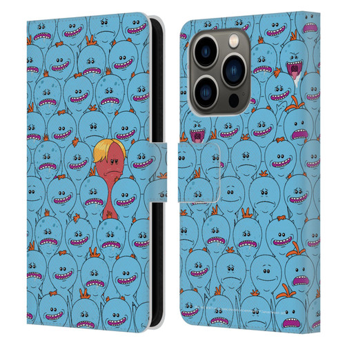 Rick And Morty Season 4 Graphics Mr. Meeseeks Pattern Leather Book Wallet Case Cover For Apple iPhone 14 Pro