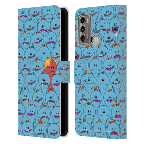 Rick And Morty Season 4 Graphics Mr. Meeseeks Pattern Leather Book Wallet Case Cover For Motorola Moto G60 / Moto G40 Fusion