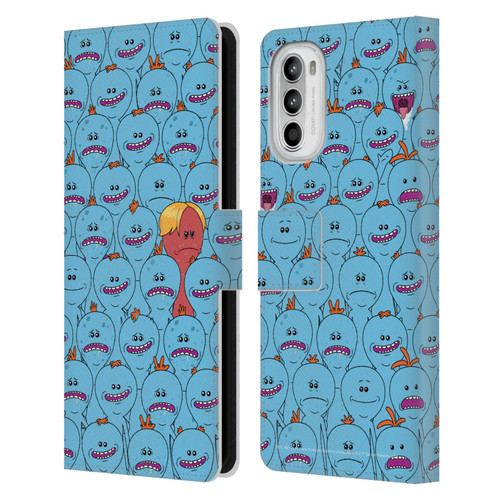 Rick And Morty Season 4 Graphics Mr. Meeseeks Pattern Leather Book Wallet Case Cover For Motorola Moto G52