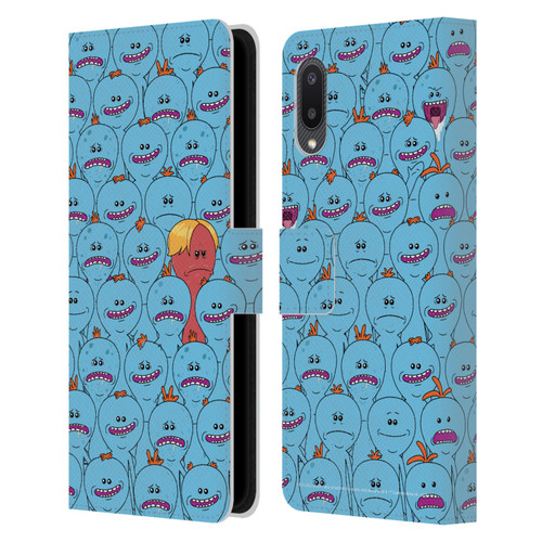 Rick And Morty Season 4 Graphics Mr. Meeseeks Pattern Leather Book Wallet Case Cover For Samsung Galaxy A02/M02 (2021)