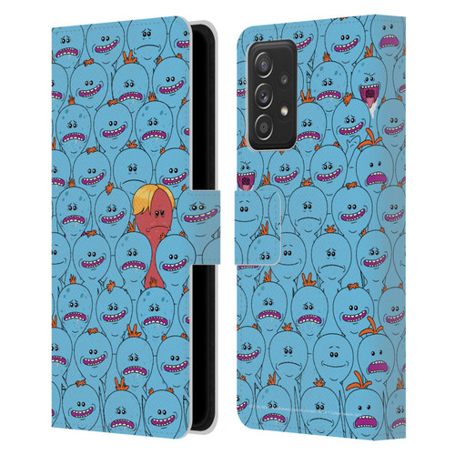 Rick And Morty Season 4 Graphics Mr. Meeseeks Pattern Leather Book Wallet Case Cover For Samsung Galaxy A52 / A52s / 5G (2021)