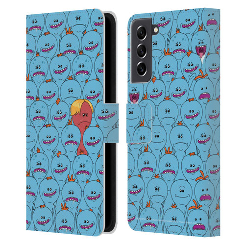 Rick And Morty Season 4 Graphics Mr. Meeseeks Pattern Leather Book Wallet Case Cover For Samsung Galaxy S21 FE 5G