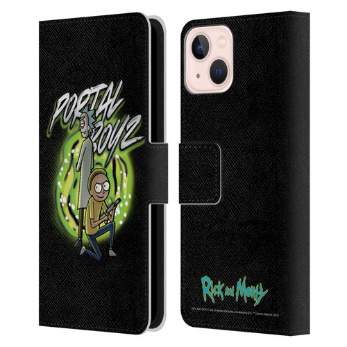 Rick And Morty Season 5 Graphics Portal Boyz Leather Book Wallet Case Cover For Apple iPhone 13