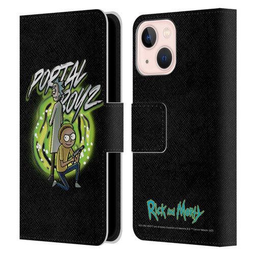 Rick And Morty Season 5 Graphics Portal Boyz Leather Book Wallet Case Cover For Apple iPhone 13 Mini