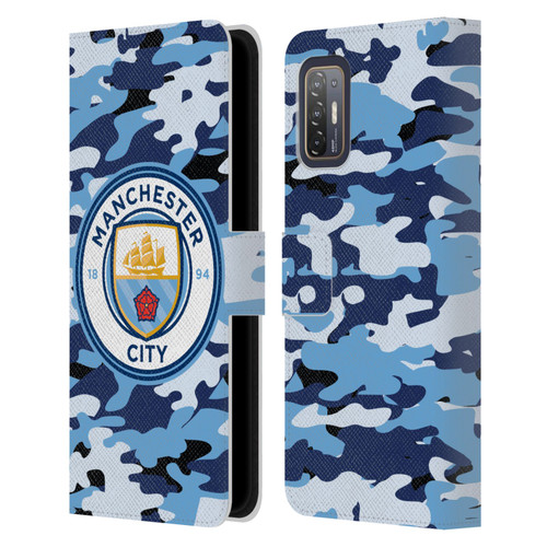 Manchester City Man City FC Badge Camou Blue Moon Leather Book Wallet Case Cover For HTC Desire 21 Pro 5G