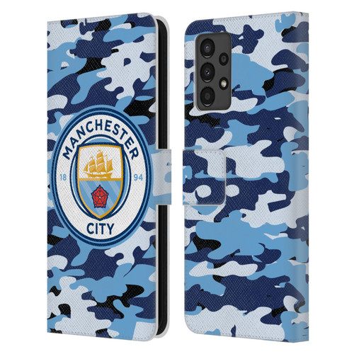 Manchester City Man City FC Badge Camou Blue Moon Leather Book Wallet Case Cover For Samsung Galaxy A13 (2022)