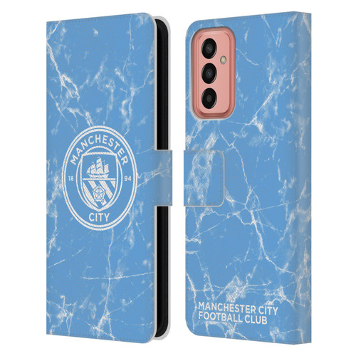 Manchester City Man City FC Marble Badge Blue White Mono Leather Book Wallet Case Cover For Samsung Galaxy M13 (2022)