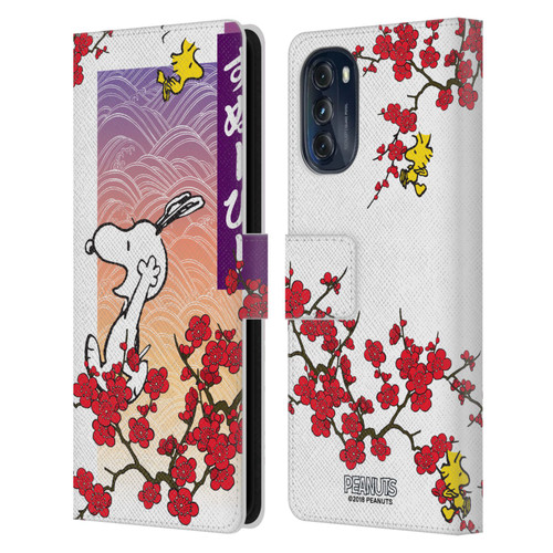 Peanuts Oriental Snoopy Cherry Blossoms 2 Leather Book Wallet Case Cover For Motorola Moto G (2022)