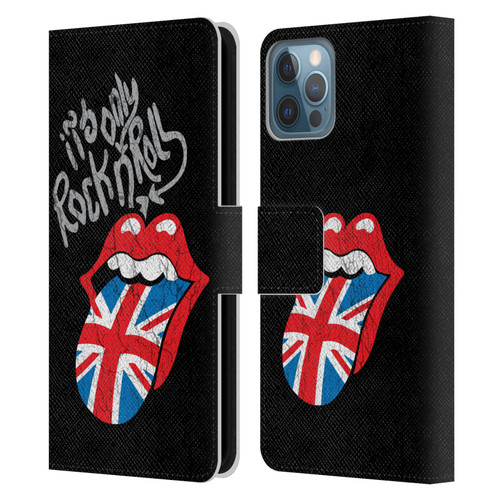 The Rolling Stones Albums Only Rock And Roll Distressed Leather Book Wallet Case Cover For Apple iPhone 12 / iPhone 12 Pro