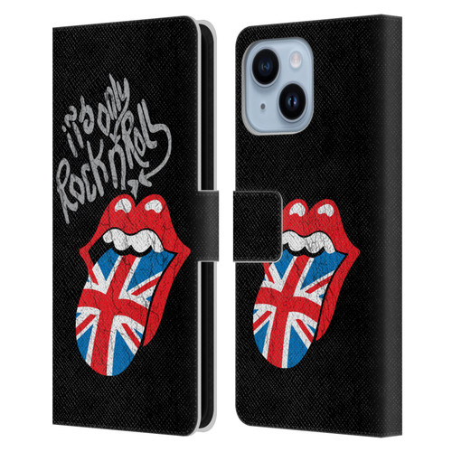 The Rolling Stones Albums Only Rock And Roll Distressed Leather Book Wallet Case Cover For Apple iPhone 14 Plus