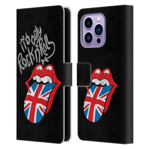 The Rolling Stones Albums Only Rock And Roll Distressed Leather Book Wallet Case Cover For Apple iPhone 14 Pro Max