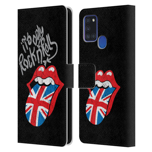 The Rolling Stones Albums Only Rock And Roll Distressed Leather Book Wallet Case Cover For Samsung Galaxy A21s (2020)