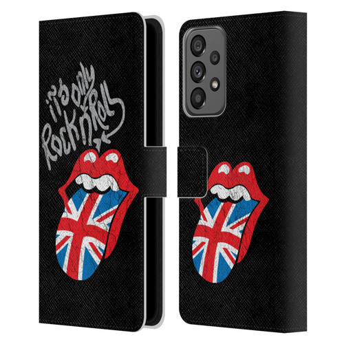 The Rolling Stones Albums Only Rock And Roll Distressed Leather Book Wallet Case Cover For Samsung Galaxy A73 5G (2022)