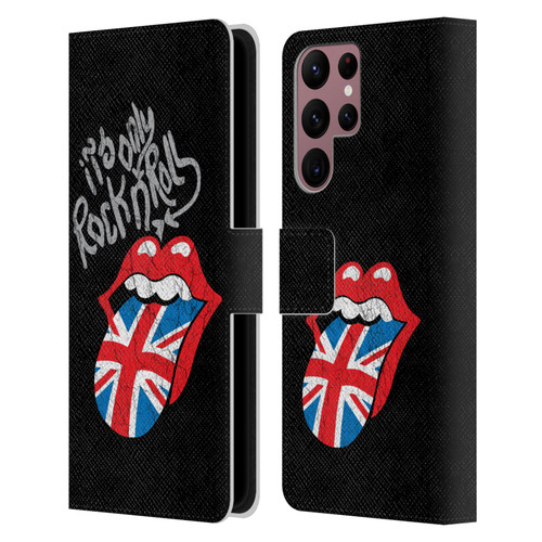 The Rolling Stones Albums Only Rock And Roll Distressed Leather Book Wallet Case Cover For Samsung Galaxy S22 Ultra 5G