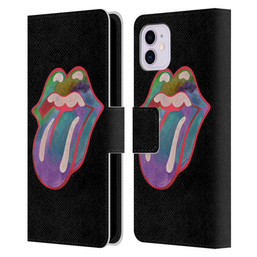 The Rolling Stones Graphics Watercolour Tongue Leather Book Wallet Case Cover For Apple iPhone 11