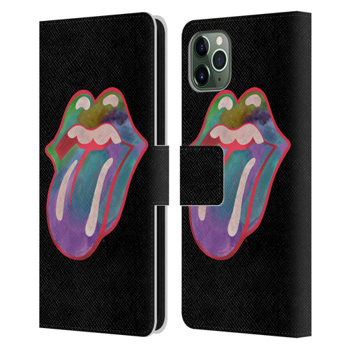 The Rolling Stones Graphics Watercolour Tongue Leather Book Wallet Case Cover For Apple iPhone 11 Pro Max