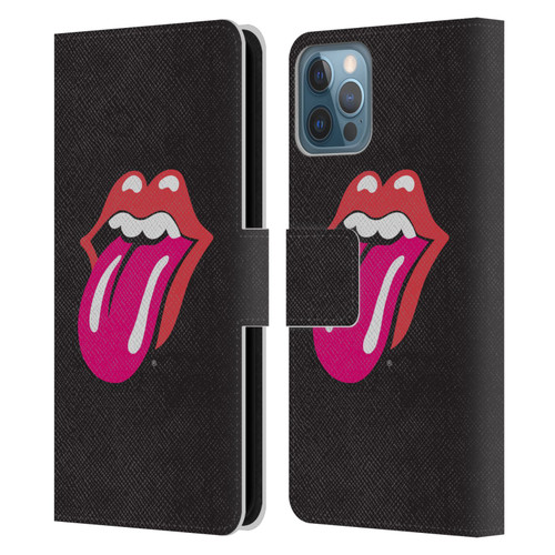 The Rolling Stones Graphics Pink Tongue Leather Book Wallet Case Cover For Apple iPhone 12 / iPhone 12 Pro