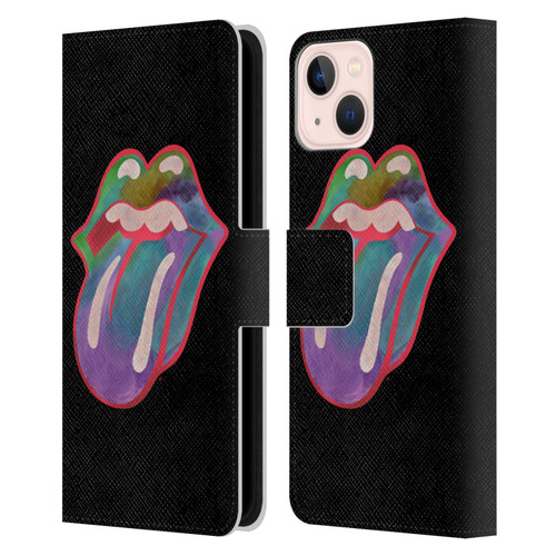 The Rolling Stones Graphics Watercolour Tongue Leather Book Wallet Case Cover For Apple iPhone 13