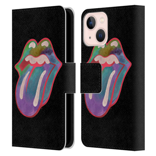 The Rolling Stones Graphics Watercolour Tongue Leather Book Wallet Case Cover For Apple iPhone 13 Mini