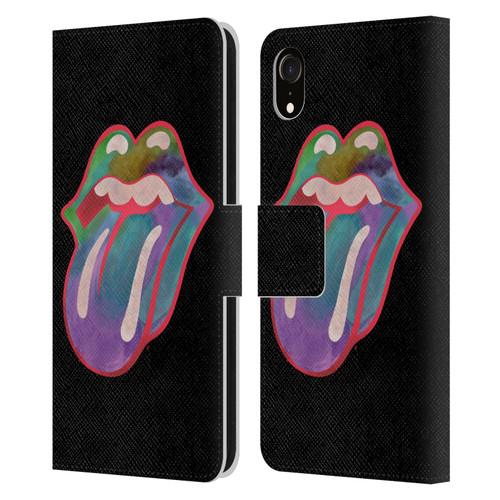 The Rolling Stones Graphics Watercolour Tongue Leather Book Wallet Case Cover For Apple iPhone XR