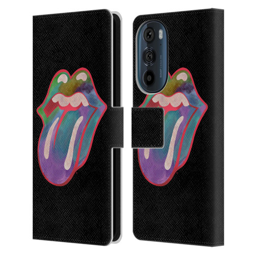 The Rolling Stones Graphics Watercolour Tongue Leather Book Wallet Case Cover For Motorola Edge 30