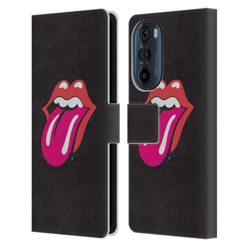 The Rolling Stones Graphics Pink Tongue Leather Book Wallet Case Cover For Motorola Edge 30
