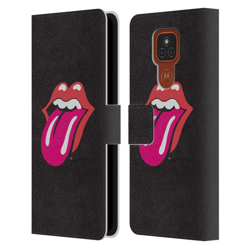 The Rolling Stones Graphics Pink Tongue Leather Book Wallet Case Cover For Motorola Moto E7 Plus