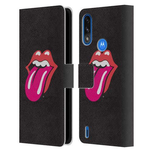 The Rolling Stones Graphics Pink Tongue Leather Book Wallet Case Cover For Motorola Moto E7 Power / Moto E7i Power