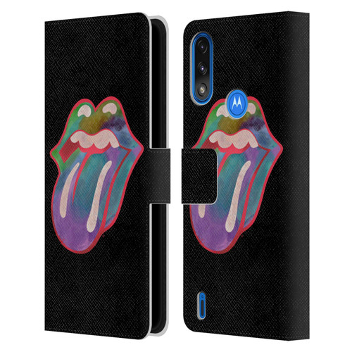 The Rolling Stones Graphics Watercolour Tongue Leather Book Wallet Case Cover For Motorola Moto E7 Power / Moto E7i Power