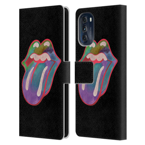 The Rolling Stones Graphics Watercolour Tongue Leather Book Wallet Case Cover For Motorola Moto G (2022)