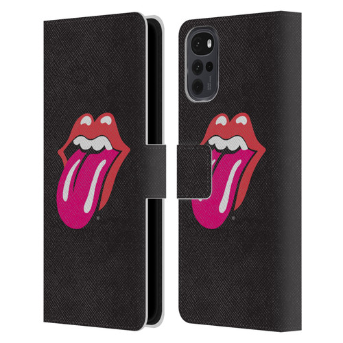 The Rolling Stones Graphics Pink Tongue Leather Book Wallet Case Cover For Motorola Moto G22