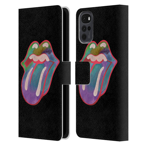 The Rolling Stones Graphics Watercolour Tongue Leather Book Wallet Case Cover For Motorola Moto G22