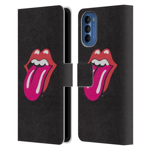 The Rolling Stones Graphics Pink Tongue Leather Book Wallet Case Cover For Motorola Moto G41