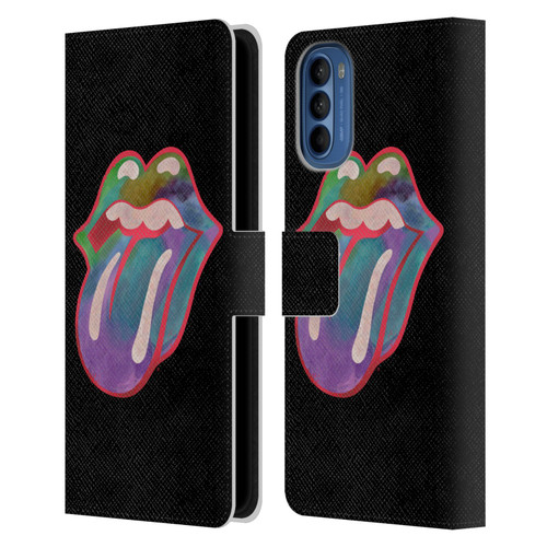 The Rolling Stones Graphics Watercolour Tongue Leather Book Wallet Case Cover For Motorola Moto G41