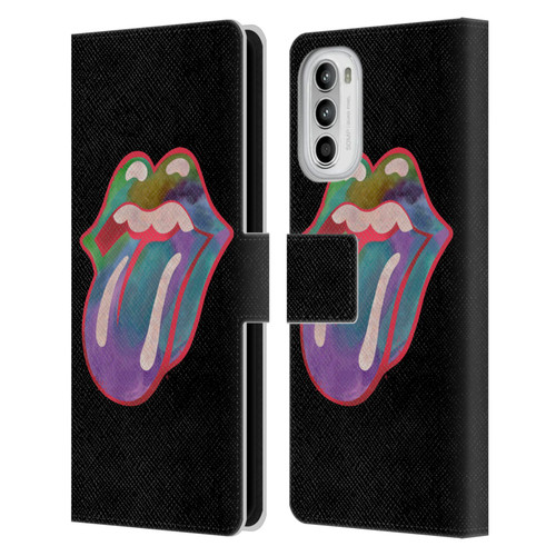 The Rolling Stones Graphics Watercolour Tongue Leather Book Wallet Case Cover For Motorola Moto G52