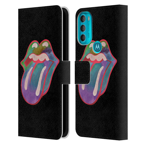 The Rolling Stones Graphics Watercolour Tongue Leather Book Wallet Case Cover For Motorola Moto G71 5G