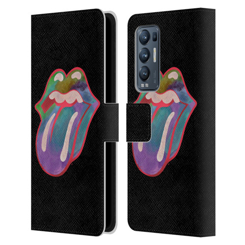The Rolling Stones Graphics Watercolour Tongue Leather Book Wallet Case Cover For OPPO Find X3 Neo / Reno5 Pro+ 5G