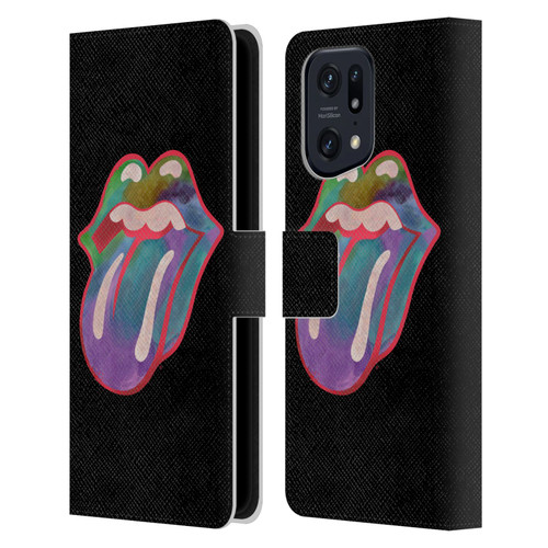 The Rolling Stones Graphics Watercolour Tongue Leather Book Wallet Case Cover For OPPO Find X5 Pro