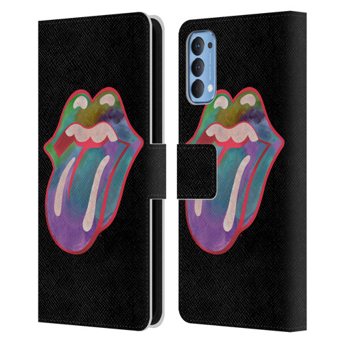 The Rolling Stones Graphics Watercolour Tongue Leather Book Wallet Case Cover For OPPO Reno 4 5G