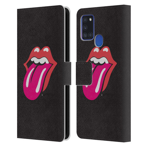 The Rolling Stones Graphics Pink Tongue Leather Book Wallet Case Cover For Samsung Galaxy A21s (2020)