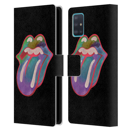 The Rolling Stones Graphics Watercolour Tongue Leather Book Wallet Case Cover For Samsung Galaxy A51 (2019)