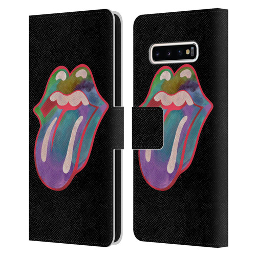 The Rolling Stones Graphics Watercolour Tongue Leather Book Wallet Case Cover For Samsung Galaxy S10+ / S10 Plus