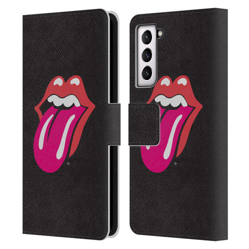 The Rolling Stones Graphics Pink Tongue Leather Book Wallet Case Cover For Samsung Galaxy S21 5G