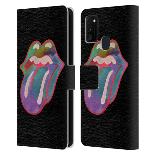 The Rolling Stones Graphics Watercolour Tongue Leather Book Wallet Case Cover For Samsung Galaxy M30s (2019)/M21 (2020)