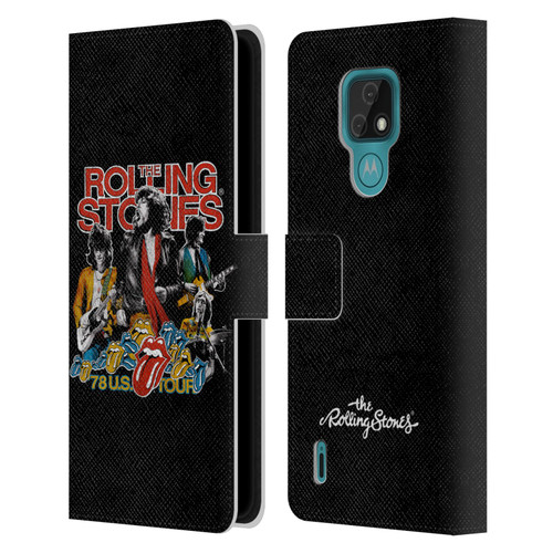 The Rolling Stones Key Art 78 Us Tour Vintage Leather Book Wallet Case Cover For Motorola Moto E7