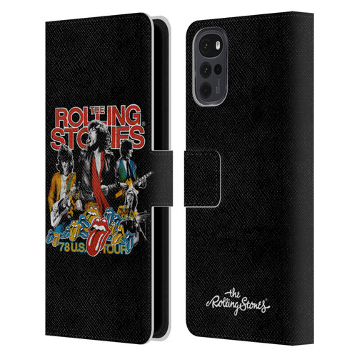 The Rolling Stones Key Art 78 Us Tour Vintage Leather Book Wallet Case Cover For Motorola Moto G22