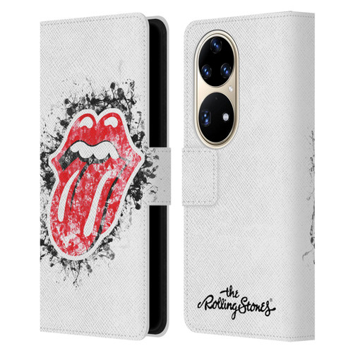 The Rolling Stones Licks Collection Distressed Look Tongue Leather Book Wallet Case Cover For Huawei P50 Pro
