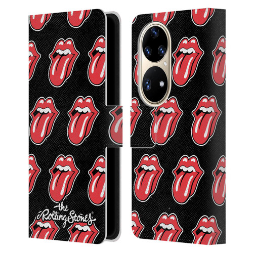 The Rolling Stones Licks Collection Tongue Classic Pattern Leather Book Wallet Case Cover For Huawei P50 Pro